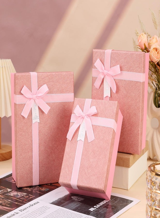 HOME ELEMENTS 3 Pcs Set of Luxury Gift Box Set with Ribbon for Packaging Multipurpose Gift Hampers Foldable Decorative Gift Packing Boxes for Presents Diwali Wedding Christmas Birthdays Special Occasions (Pink) - Image 1